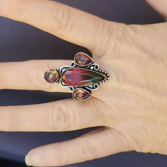 New Bi-Color Tourmaline 925 Silver Statement Ring. - Picture 11 of 16